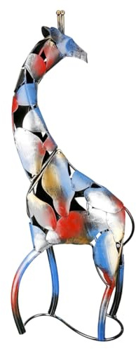 GILDE Grande statuetta decorativa giraffa XL, scultura in metallo, realizzata a mano e dipinta a mano, regalo decorativo, multicolore, altezza 64 cm