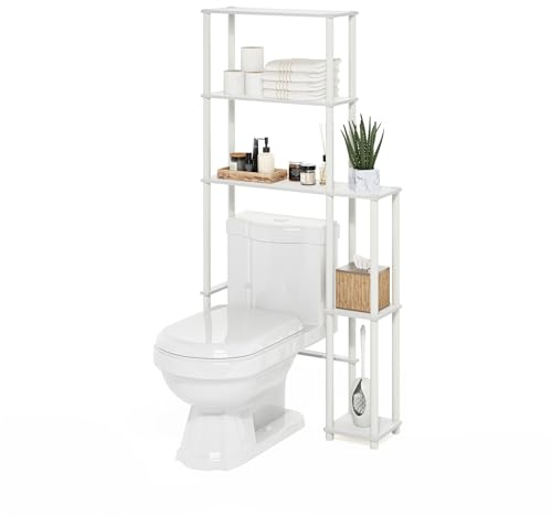 Furinno Turn-N-Tube toalettutrymmesbesparande med 5 hyllor, vit/vit