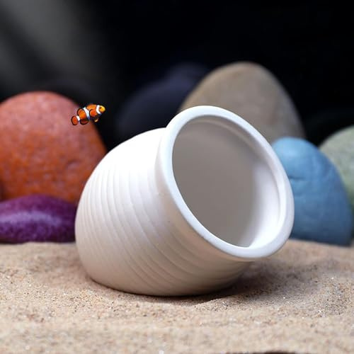 White Ceramic Jar Betta Fish Tank Accessories Decor Cute Shrimp Shelter House Ornaments Aquarium Hideout Caves Landscape Decorations for Small Fish to Breed Hide (Small)