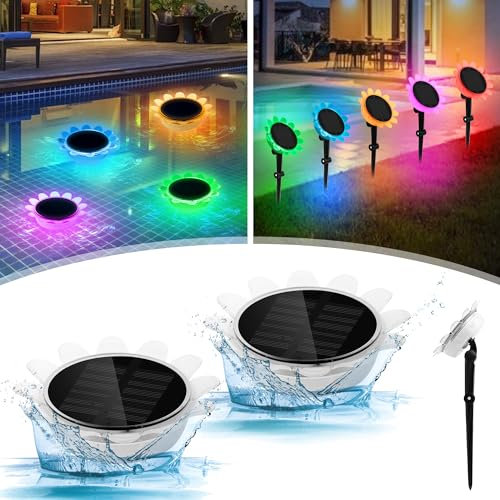 Kihhvlo LED Poolbeleuchtung Unterwasser Solar 2 Stück – Schwimmende RGB Farbwechsel, IP68 Wasserdicht & Energiesparend für Gartenpool/Außenbereich inkl. Fernbedienung & Gartendeko