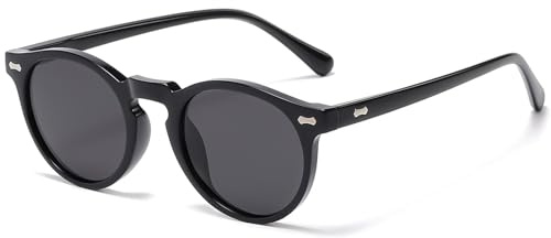 LOJUDI Kids Sunglasses Boys Girls - Polarised Round Childrens Sunglasses Mirrored Cool Style Retro Sun Glasses for UV400 Protection-Black/Grey