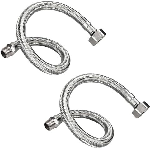 2 Mangueras Flexibles de Acero Inoxidable 304 3/8'' (20 cm) con Tuerca Universal - Conexión para Grifos, Válvulas Angulares y Calentadores de Agua, Resistente a Alta Presión y Corrosión
