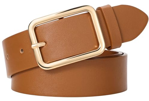 WERFORU Ceinture Femme en Cuir Classique Ceinture Élégante avec Boucle Carrée pour Jeans Pantalons Robe, Largeur 3,3 cm