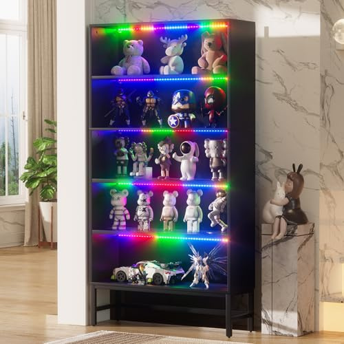 Vitrina Expositora para Colecciones con luz Vitrina Negra Salón con iluminación LED Moderno Estantes para Figuras de coleção de 5 Niveles para Salón Dormitorio,Pasillo,Comedor 90*30*178CM,Hasta 240KG