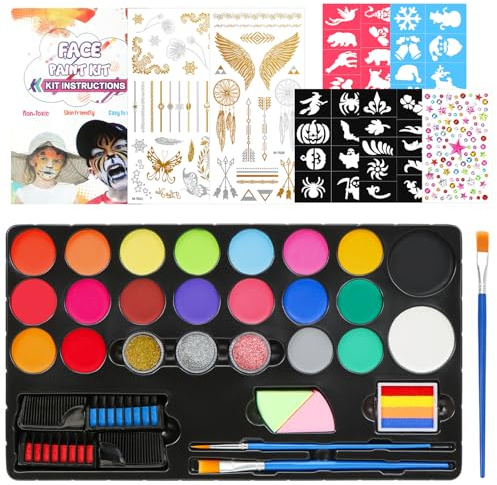 Cadimus Palette Maquillage, 20 Couleurs Kit de Peinture Visage, Kit de Peinture Lavable pour Enfants et Adultes, Idéal pour Halloween, Noël, Carnaval, Pâques et Spectacles