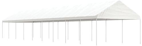Gazebo da Giardino con Tetto in Polietilene, Struttura in Acciaio Zincato, Gazebo Campeggio, Tenda per Feste, per Giardino e Spiaggia, Colore Bianco, 20.07x4.08x3.22 m