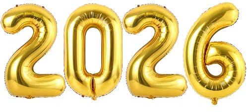 Ponmoo 40 Inches Foil Balloon 2026 Gold, 101cm, Inflated with Helium or Air, Giant Balloons 2026 for New Year Party Decoration