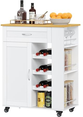 Hzuaneri Chariot de Rangement à 3 Niveaux, Étagère de Cuisine, Chariot de Cuisine à roulettes, Casier à Vin, pour Les Cuisines, Les Salons et Les Salles à Manger, 68 × 86 × 40 cm, Blanc ST03003W