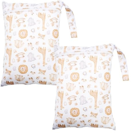 UEAVOID Wetbag Pannolini Lavabili 2 Pezzi 20x25cm, Sacchetti Cambio Neonato Ospedale Impermeabili Riutilizzabili, Design Animali, per Corredino, Piscina & Viaggi, Separazione Bagnato/Asciutto