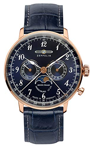 Zeppelin Unisex Chronograph Quarz Uhr mit Leder Armband 7038-3