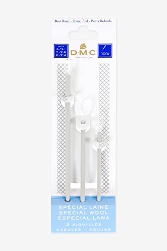DMC - Aiguilles pour Laine en Plastique avec Un chas Amovible en perlon - Facilite la Couture des vêtements en Laine | 3 Aiguilles