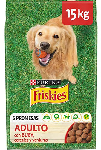 Purina Friskies Pienso para Perro Adulto con Buey, Cereales y Verduras, saco de 15kg (El empaque puede variar)
