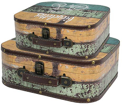 HMF VKO206 Vintage Koffer aus Holz | 2er Set | Versch. Größen | Deko Fahrrad
