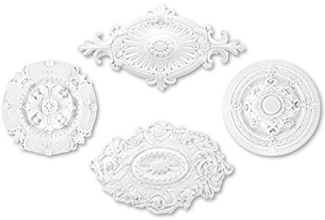 1 rosetón de PU - Ø 34 cm estuco para techo y pared, decoración interior - decoración de candelabros, muy robusto (R118)