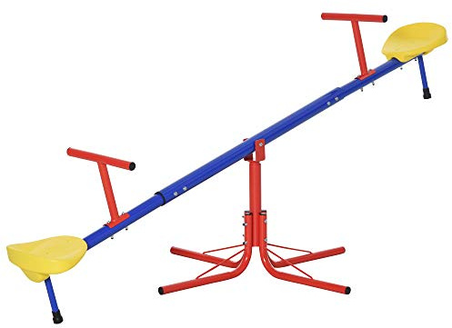 Outsunny Altalena per Bambini Doppia a Bilico Girevole a 360° in Metallo e PP, Età 3-8 Anni, 182x77x63cm Multicolore