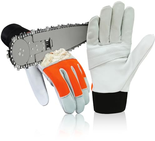 Intra-FIT Chainsaw Gloves Saw Protection on Left Hand Back, Cut-Resistance Gloves EN ISO 11393-4, Class 0, Cowleather Palm