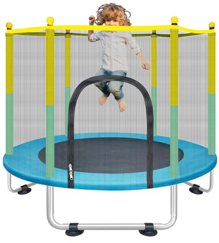 Indoor Trampoline for Kids Ages 1-8, 55 Small Outdoor Toddler Trampoline with Safety Enclosure Net, No-Gap Safe Design, Baby Round Jumping Mat, Recreational Trampolines Birthday Gifts for Boys Girls