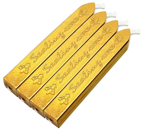 4 stycken retro sigillvax, sigillvaxstavar med vekar, vaxsigill för vintage sigillack, stämpel och brev, inbjudningar, paket (guld)