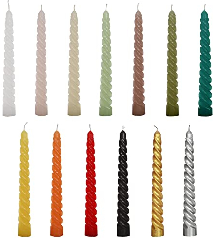 COMFORDER Gedrehte Tafelkerzen (4 Stk.) Twisted Candle/Spiralkerze in Creme, geruchlos, 4Std. lange Brenndauer - 19 x 2,2 cm