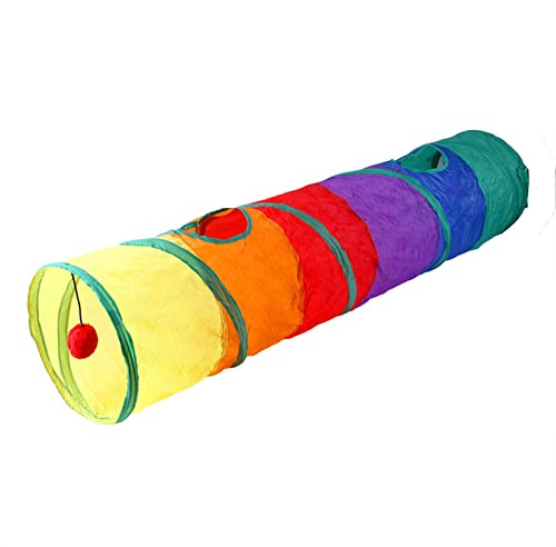 Túnel para Gatos, Seguro, Ecológico, Interactivo, íris, Juguete para Mascotas para Mascotas Pequeñas, Perros, Gatos de Interior con Agujeros de Bola y Peek, Juguete Arrugado (Túnel Recto)