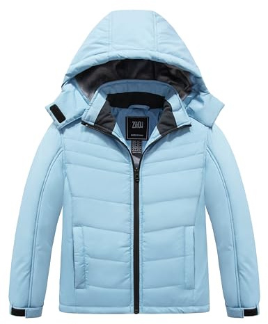ZSHOW Girl's Waterproof Snow Jacket Warm Winter Coat Outdoor Windproof Ski Coat(Light Blue,8)