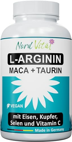 NEU! L-Arginin, Taurin und Maca - Extra hochdosiert - mit Eisen, Kupfer, Selen und Vitamin C - Maca-Extrakt 20 fach konzentriert - 180 Kapseln - In Deutschland hergestellt - Vegan