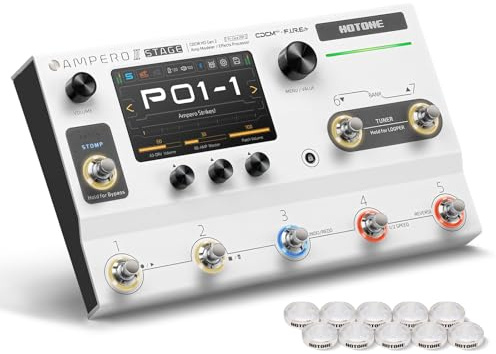 HOTONE Multi-Effects Pedal Dual Effect Chains with FX Loop MIDI I/O Stereo OTG USB Audio Interface Touch Screen Ampero II Stage(Include 10 PCS Additional Footswitch Toppers By VOLKTONE)