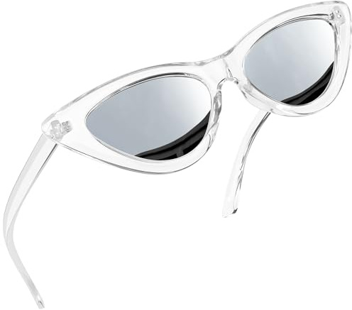 Joopin Vintage Kattöga Solglasögon Dam Polariserade Triangle Kattöga Cat Eye Glasögon för Kvinnor Sunglasses UV402 Skydd Transparent Ram Speglad Silver