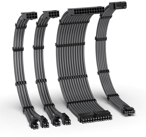 EZDIY-FAB 12VHPWR PSU Kabelverlängerung Kit,16AWG PCIE 5.0 Stromversorgungskabel Verlängerung-1x 24 Pin ATX /2x 8Pin (4+4) EPS / 1x12+4 pin,Sleeve Kabel 300MM mit Kämmen-Kohlenstoff