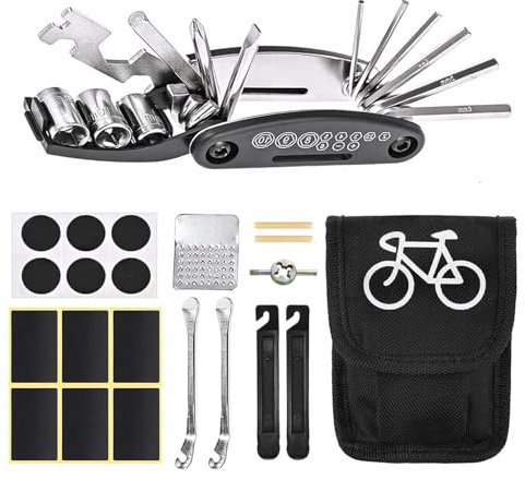 Portable Bike Tool Kit, Puncture Repair Set, Multi-Tool, for Road/Mountain