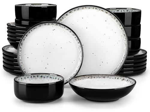 vancasso Dinner Set, Reactive Glaze Dinner Sets for 6 People, 24-Piece Mediterranean Crockery Set with Dinner Plates, Dessert Plate, Cereal Bowls and Pasta Bowls, Cream