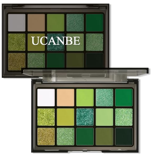 UCANBE Palette Ombretti 15 Colori - Ombretto Occhi Colorati Impermeabile, Durevole, Palette Occhi Setoso Altamente Pigmentato (Verde)
