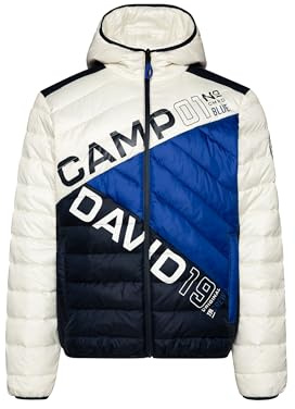 Camp David Giacca trapuntata da uomo con blocco colorato e stampa sulla schiena, mastice, XXXL