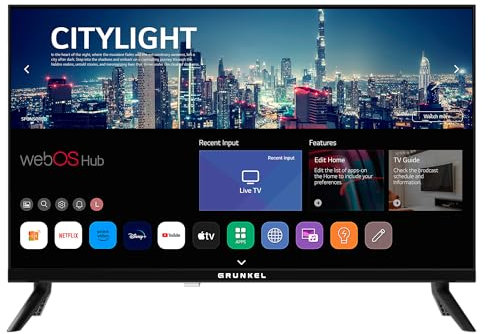 Grunkel Television Smarttv 24 Pulgadas WebOs con Pantalla LED y resolución HD 1366x768px Wi-Fi, 3 HDMI, 2 USB, Ethernet (WebOs)
