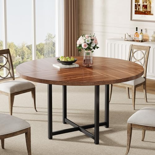 Tribesigns Table à manger ronde de 120 cm - Table de cuisine industrielle avec structure en métal robuste - Table à manger compacte pour les petits espaces, les salons et les appartements (noir et