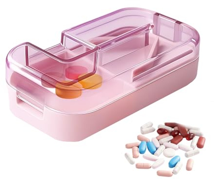 Pill Cutters for Tablets UK, Precise Tablet Cutter for Small Pills, Compact Pink Pill Splitter, Easy to Carry for Travel and Daily Medication Management, Plastic Material