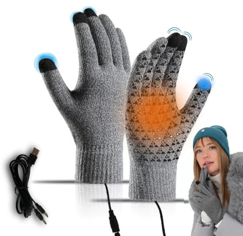 Bavooty USB Heated Gloves for Men Women,Winter Thermal Gloves,Winter Touch Screen Gloves,Knitting Heating Mittens,Non-Slip Grip,Elastic Cuff,Knit Stretchy Material