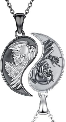 OHAYOO Yin Yang hänge kedja silver 925 vänskapskedja för 2 måne sol hänge Ying Yang smycken presenter för kvinnor kvinnor flickvän män, Normal, Sterlingsilver, Ingen ädelsten