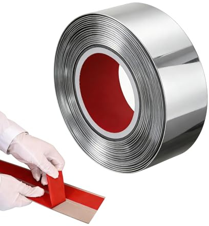 moldura autoadhesiva de techo de acero inoxidable extraíble y adhesivo, cubierta de zócalo autoadhesiva, acabado de metal, para pared, puerta, armario (plata)