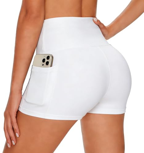 LXEASYGO Womens High Waisted Hot Pants Anti Chafing Mini Shorts Stretchy Gym Shorts with Pockets for Cycling Sport Running Yoga Workout