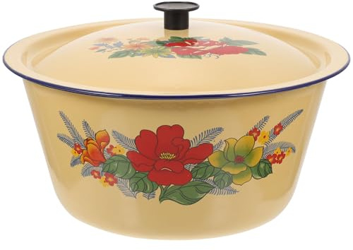 SUPVOX Olla Esmaltada Doméstica de 28 Cm Tapa, Olla para Cocinar Sopa y Estofado, Cazuela de Cocina Multifunción, Resistente a Ácidos y Fácil de Limpiar, Gran Capacidad Estilo Aleatorio