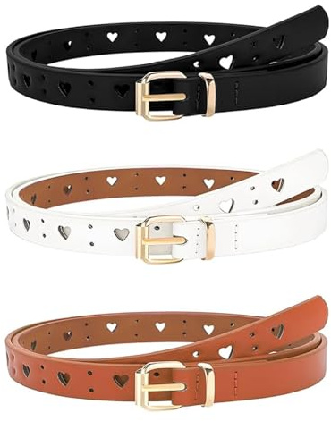 xoqoiuo 3 Pack Kids Belt for Girls, Heart Buckle Adjustable Waist Belt