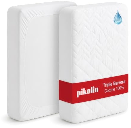 Pikolin Home - Proteggi Materasso Singolo in Cotone Naturale, Ecolofil® Tatto Piuma, Impermeabile e Anallergico, 90 x 190/200 cm, Altezza 32 cm