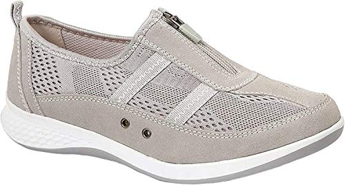WOMENS EXTRA WIDE FIT EEE CASUAL LEATHER LINED SHOES TRAINERS - Grey - 8 UK