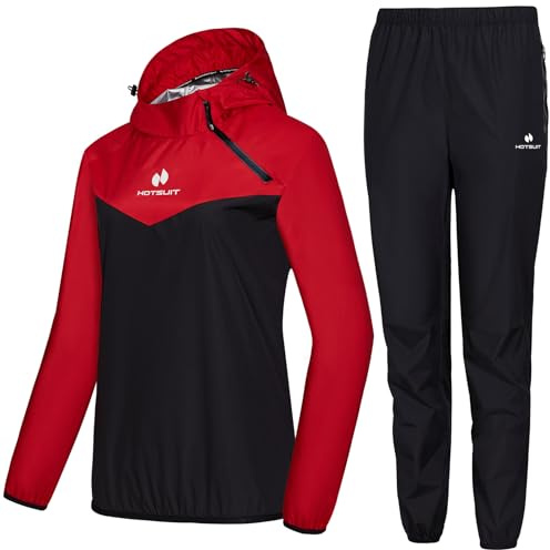 HOTSUIT Bastu Kostym Kvinnor Viktminskning Jacka Byxa Gym Träning Svett Kostymer, Röd, S