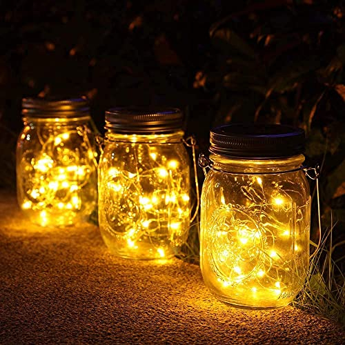 NEWYANG Lámparas de Exterior,Juego de 3 Luz Solar Jardín, 30 LED Impermeable Masón Luz Hada para Decoración Fiesta Balcón Navidad vacaciones bodas (Color cálido)