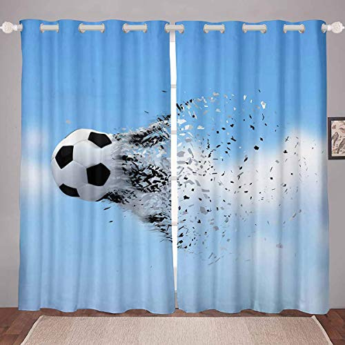 Loussiesd Tenda per finestra, motivo: pallone da calcio, per ragazze, ragazzi e bambini, decorativa, motivo: palla 3D, idea regalo per giocatori di calcio, tendaggi per finestre, colore blu, 117,8 x