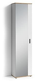 byLIVING Spiegel-Schrank Jakob/Eintüriger Hochschrank mit Spiegeltür/weiß - Artisan/Griffe Silber-Farben/Tür variabel rechts oder Links / 5 Fächer/Garderoben-Schrank/B 49, H 196, T 30 cm