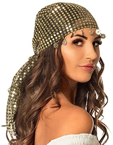 Boland 00460 - Kopftuch Bauchtänzerin, Bandana mit Pailletten und Münzen, Wahrsagerin, Piraten-Lady, Kostüm, Karneval, Mottoparty