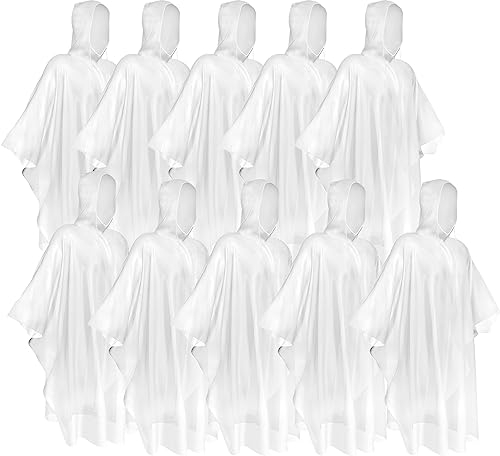 Okydoky Regenponcho mit Kapuze(Transparent,10 Stück) Kordelzug Kapuze und Dickeres Material, Wasserdicht Einweg Regenjacken für Festivals, Konzert, Wandern, Radfahren, Camping, Outdoor(Poncho,10).DE
